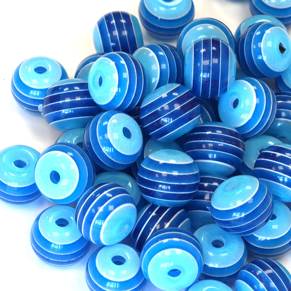 Resin Stripy Rounds 10mm Blue - Pack of 50