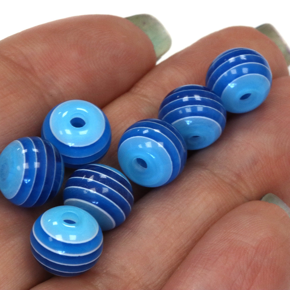 Resin Stripy Rounds 10mm Blue - Pack of 50