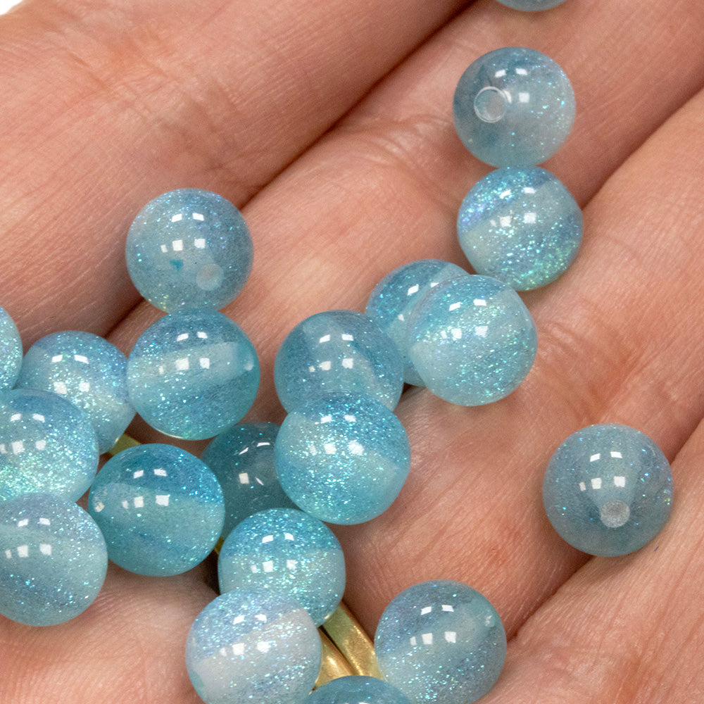 Sparkly Resin Rounds Turquoise 8mm - Pack of 20