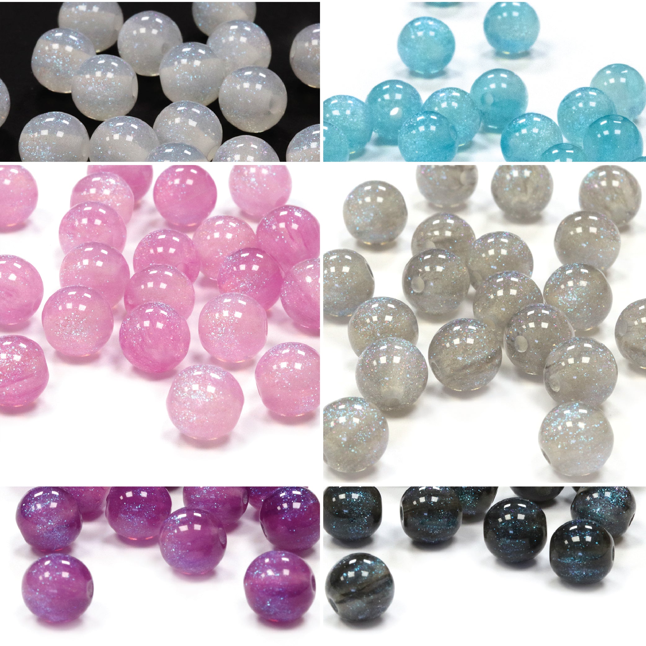 Sparkly Resin Rounds 8mm Bundle - 6 Packs of 20
