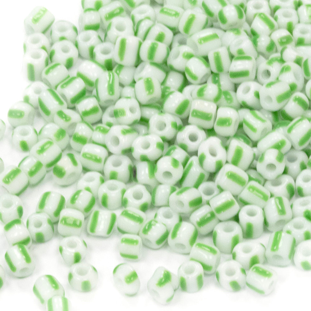Stripy Green Seed Beads 6/0 - Pack of 20g