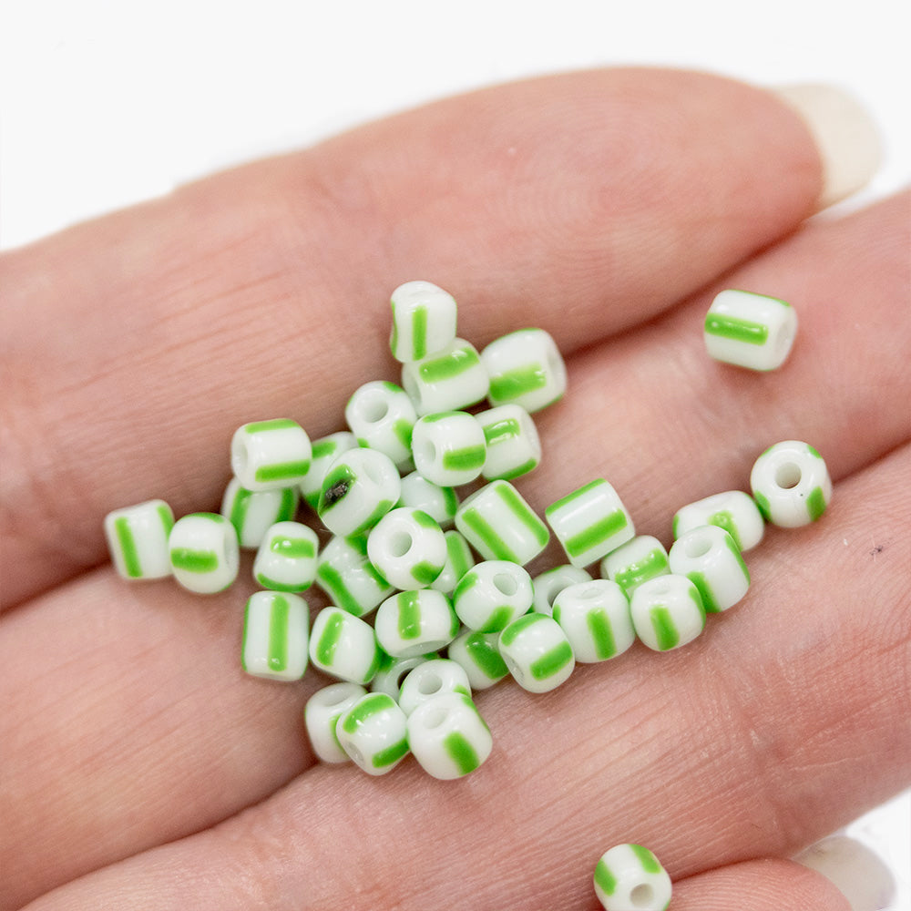 Stripy Green Seed Beads 6/0 - Pack of 20g