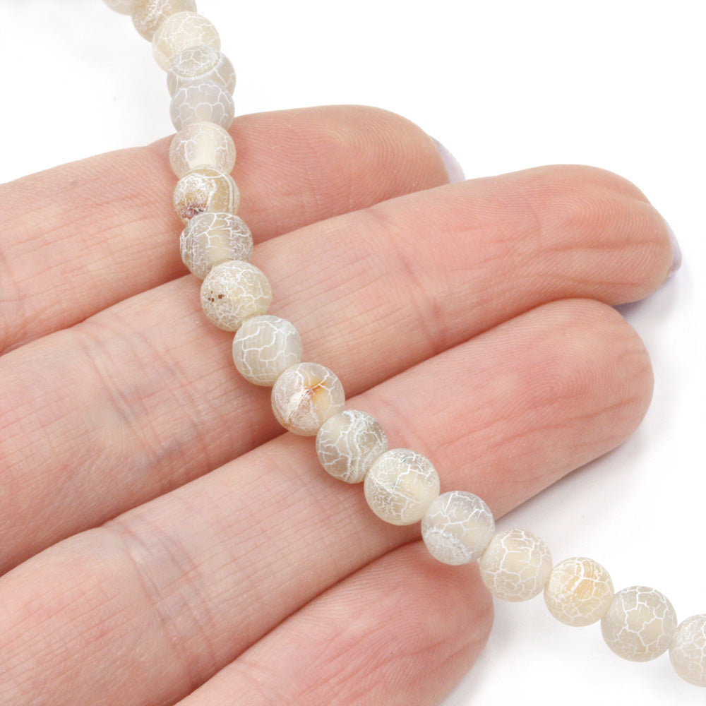 Frosted Cracked Agate Rounds 6mm White - 35cm Strand