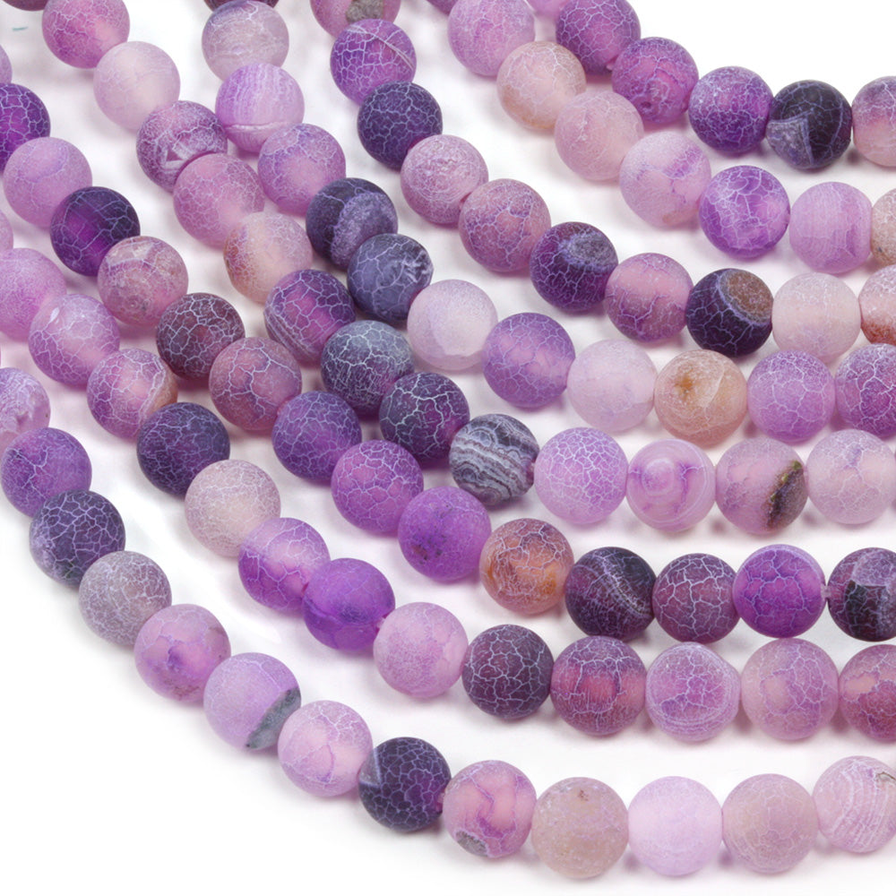 Frosted Cracked Agate Rounds 6mm Purple - 35cm Strand
