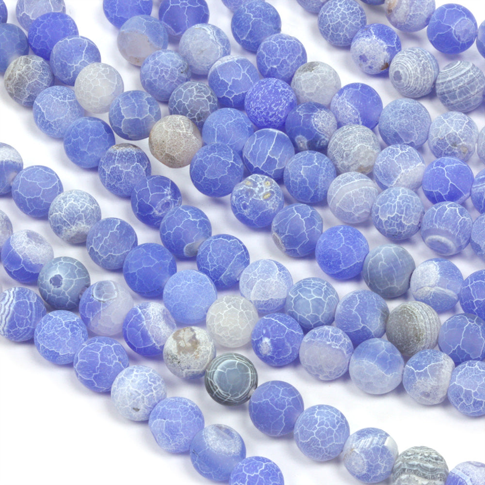 Frosted Cracked Agate Rounds 6mm Blue- 35cm Strand