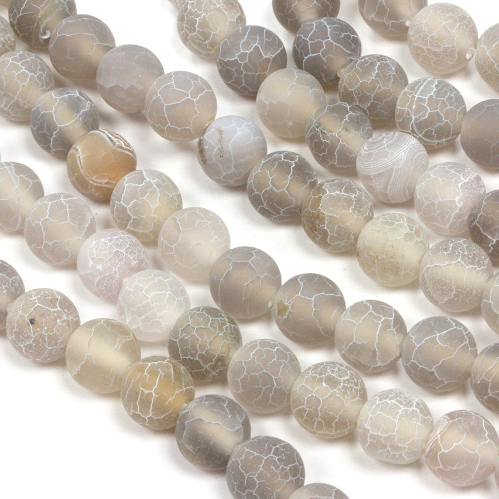 Frosted Cracked Agate Rounds 8mm White - 35cm Strand
