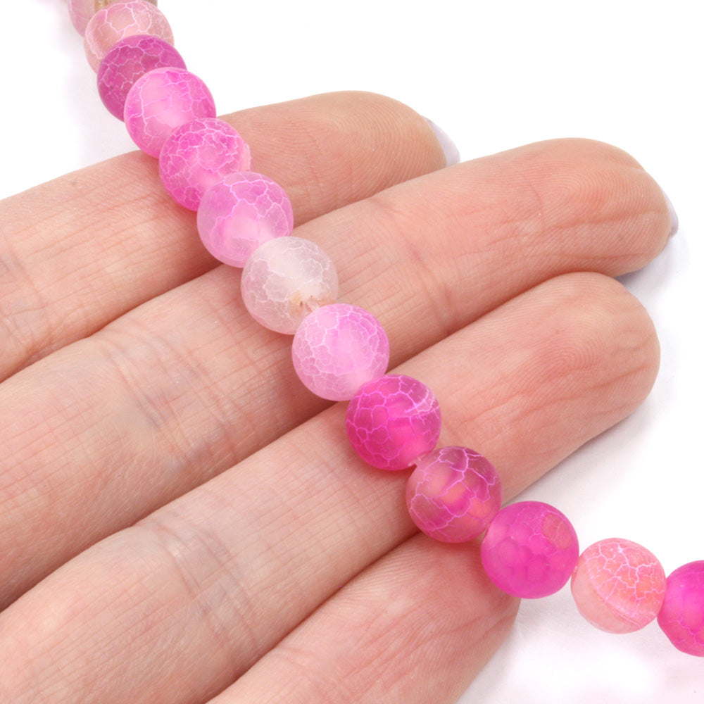 Frosted Cracked Agate Rounds 8mm Pink - 35cm Strand