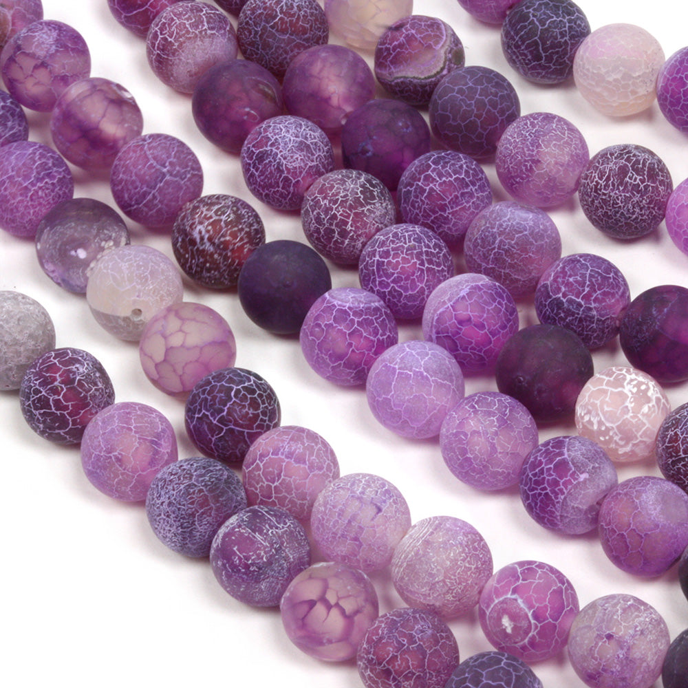 Frosted Cracked Agate Rounds 8mm Purple - 35cm Strand