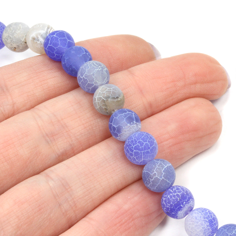Frosted Cracked Agate Rounds 8mm Blue- 35cm Strand