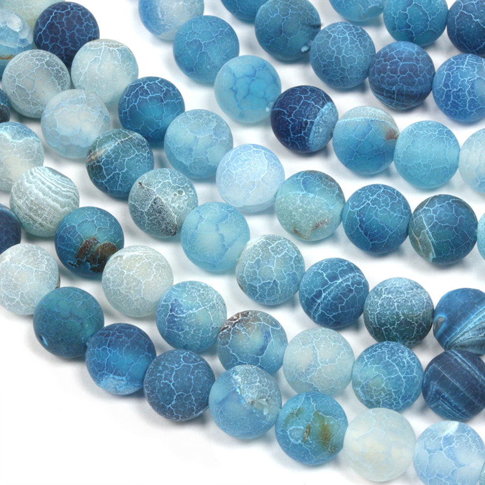 Frosted Cracked Agate Rounds 8mm Turquoise - 35cm Strand