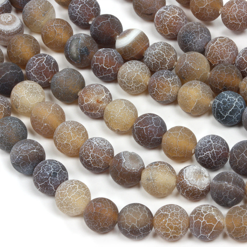 Frosted Cracked Agate Rounds 8mm Grey - 35cm Strand