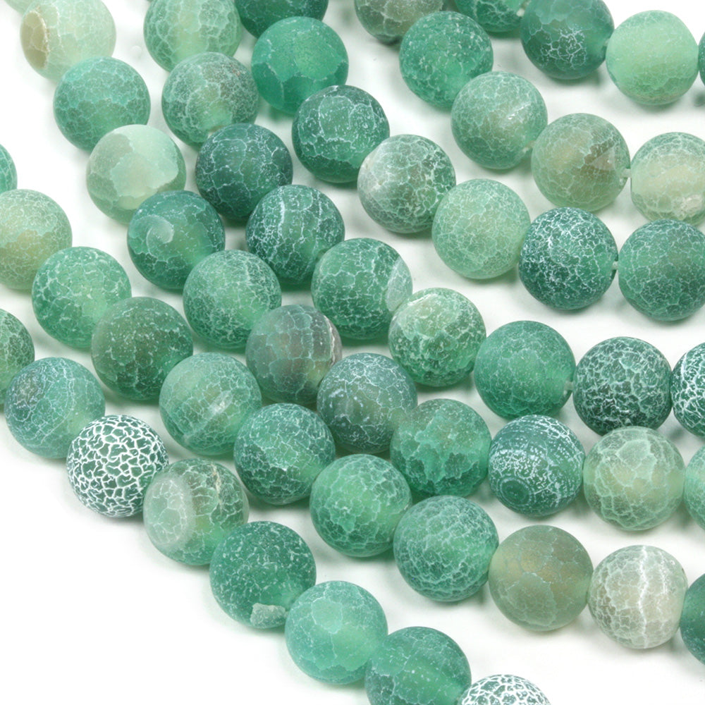 Frosted Cracked Agate Rounds 8mm Teal - 35cm Strand
