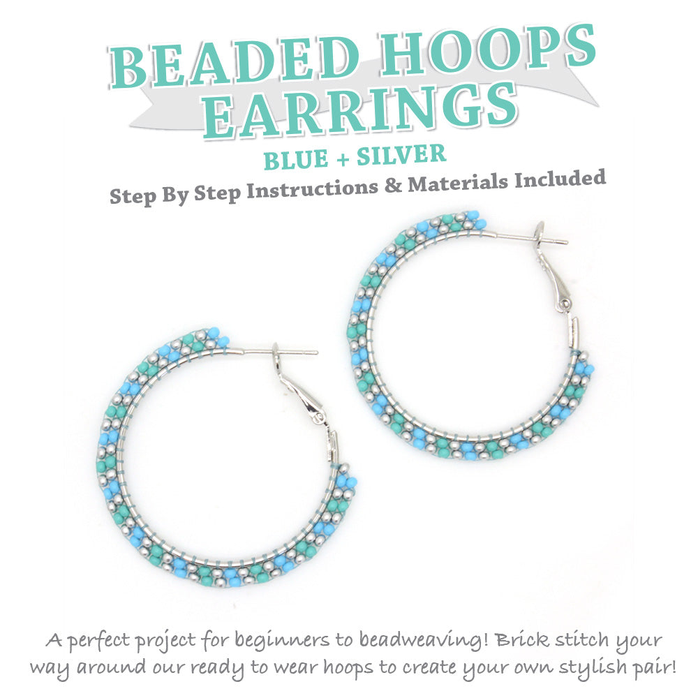 Beaded Hoops Earrings Kit Blue and Silver