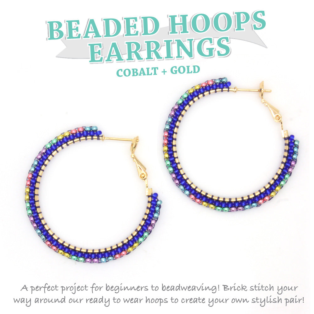 Beaded Hoops Earrings Kit Cobalt and Gold