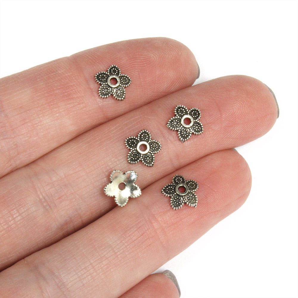 Flower Bead Cap Antique Silver 8mm - Pack of 200