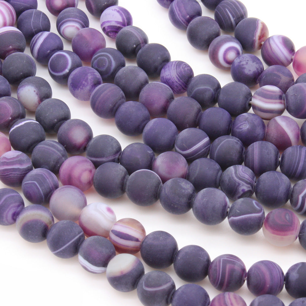 Frosted Banded Agate Purple 8mm Rounds - String of 40cm