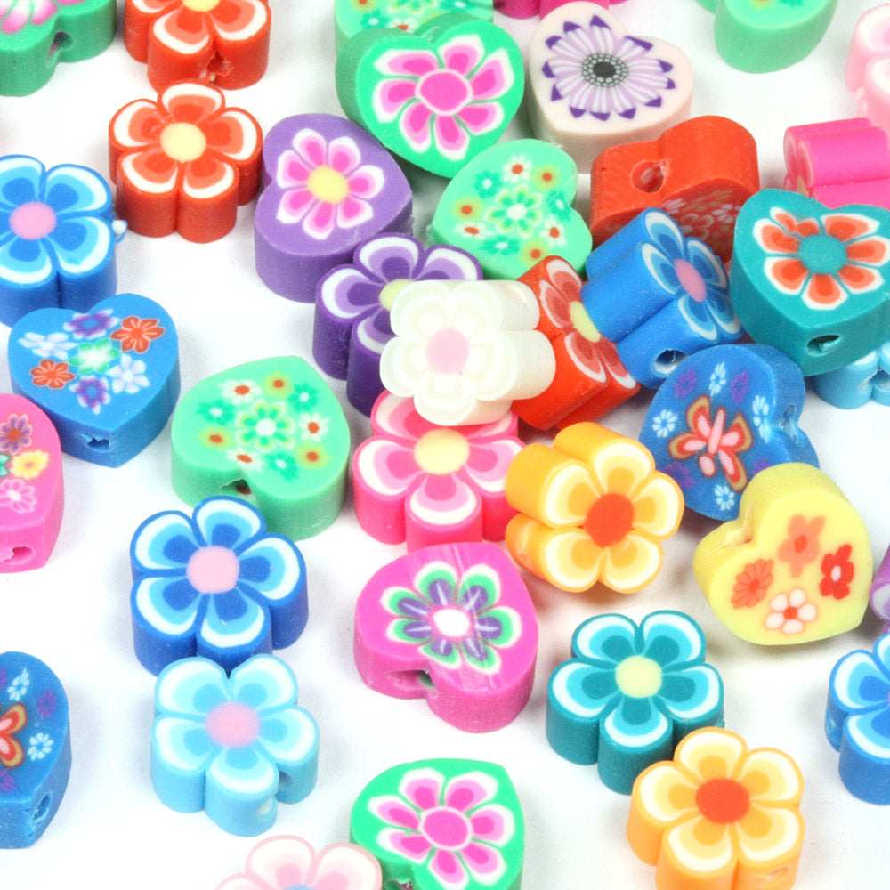 Polymer Clay Hearts and Flower Mix 10mm - Pack of 50