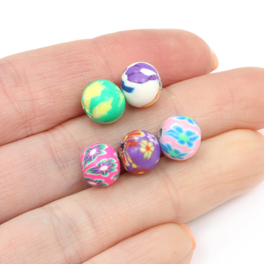 Polymer Clay Flower Rounds 8mm - Pack of 50