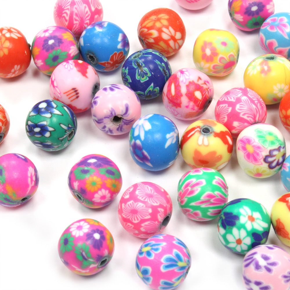Polymer Clay Flower Rounds 10mm - Pack of 50