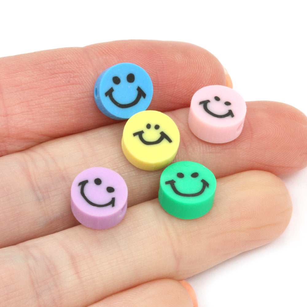 Polymer Clay Smiley Face 10mm Mix - Pack of 30