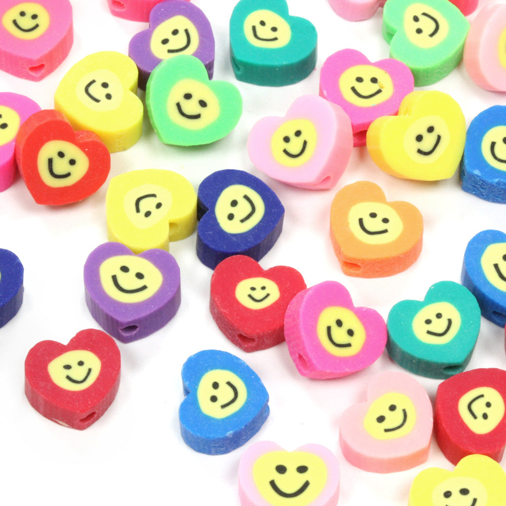 Polymer Clay Smiley Heart Mix 10mm - Pack of 50
