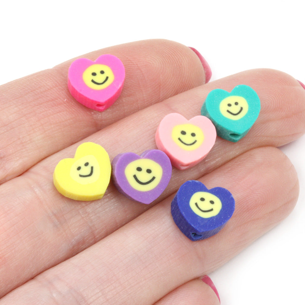 Polymer Clay Smiley Heart Mix 10mm - Pack of 50