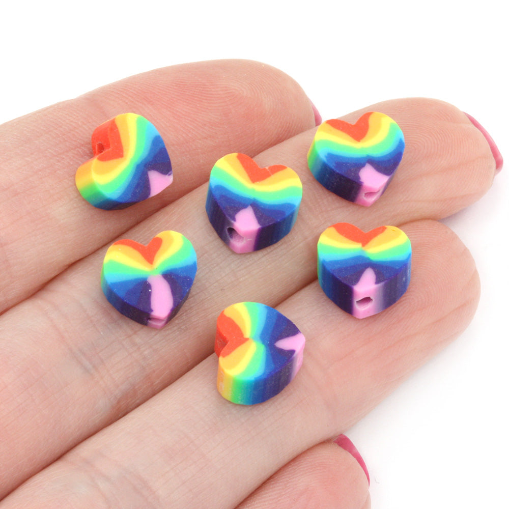 Polymer Clay Rainbow Hearts 10mm - Pack of 50