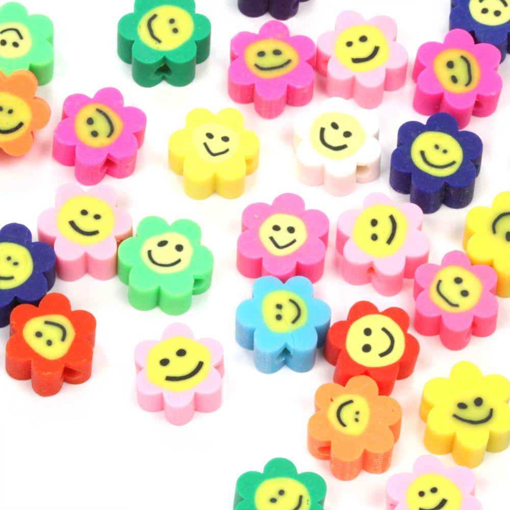 Polymer Clay Smiley Flower Mix 10mm - Pack of 50