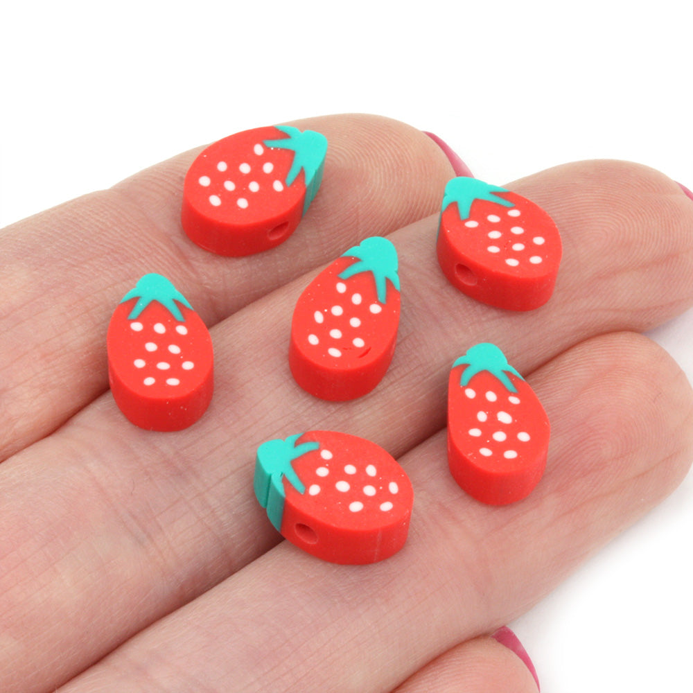 Polymer Clay Strawberry 10mm - Pack of 50