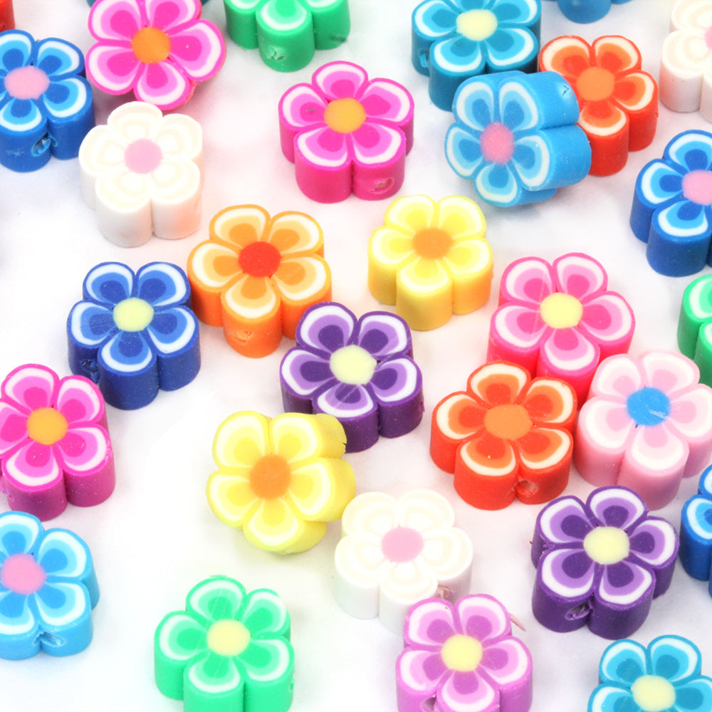 Polymer Clay Flat Flower Mix 10mm - Pack of 50