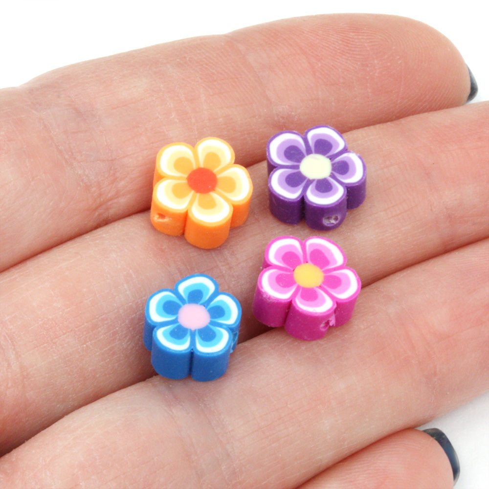 Polymer Clay Flat Flower Mix 10mm - Pack of 50