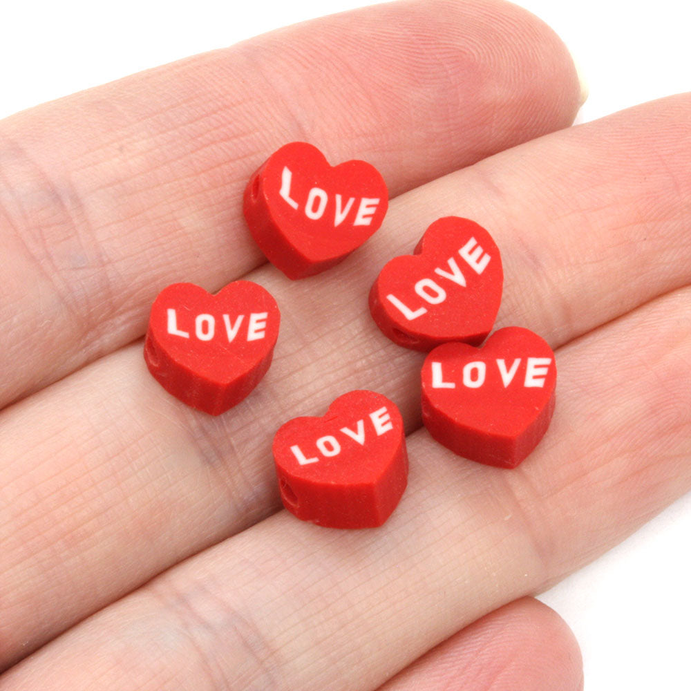 Polymer Clay Love Heart 10mm - Pack of 50