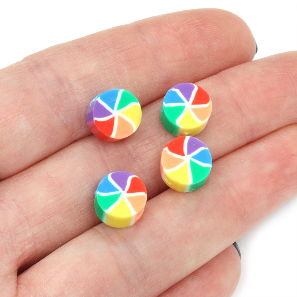 Polymer Clay Rainbow Discs 10mm - Pack of 50