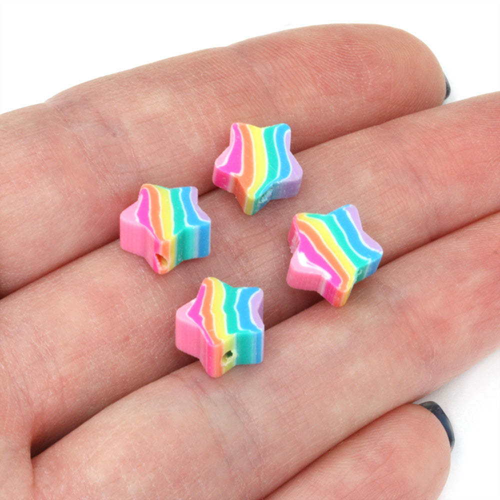 Polymer Clay Rainbow Stars 10mm - Pack of 50