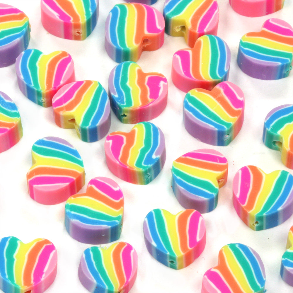 Polymer Clay Rainbow Hearts 10mm - Pack of 50