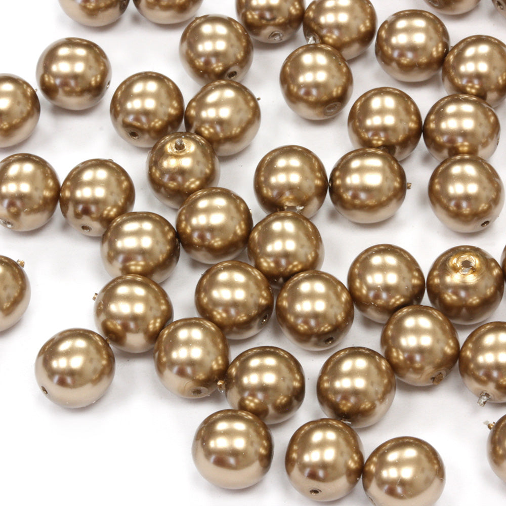 Pearl Old Gold Glass Round 8mm - Pack of 50