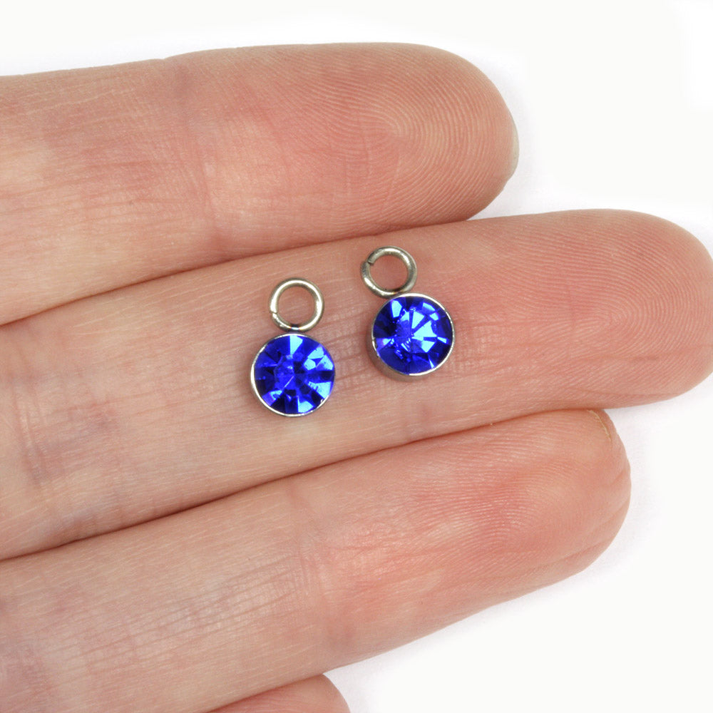 Tiny Glass Pendant Blue 6x9mm - Pack of 2