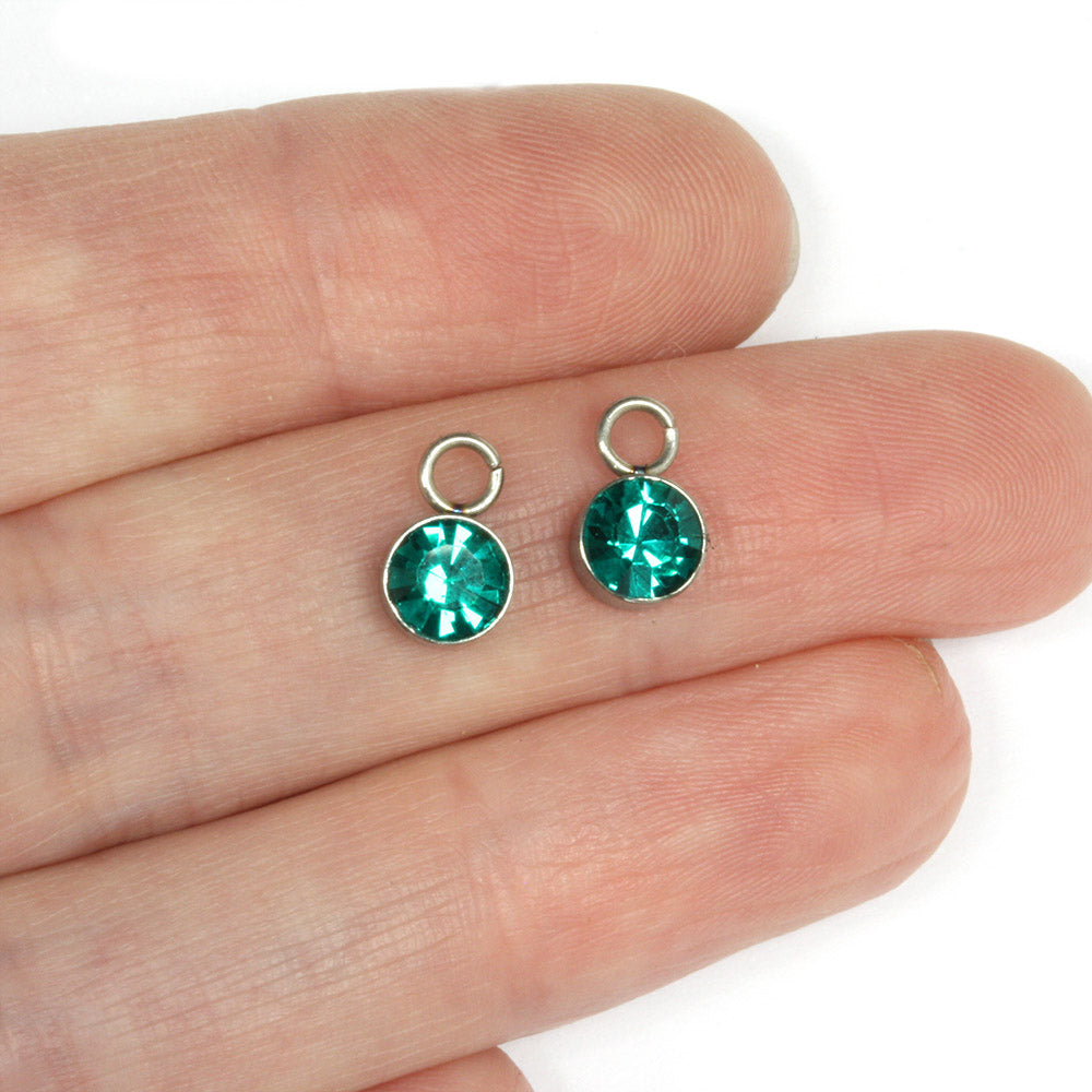 Tiny Glass Pendant Teal 6x9mm - Pack of 2