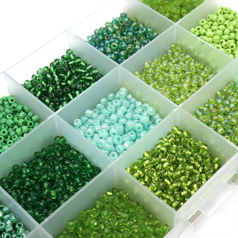 Glass Seed Beads Box Green 174x100mm - Pack of 1