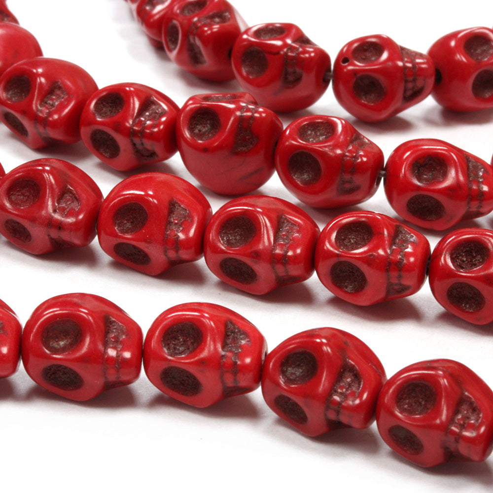 Dyed Howlite Skull Beads Red - 35cm Strand