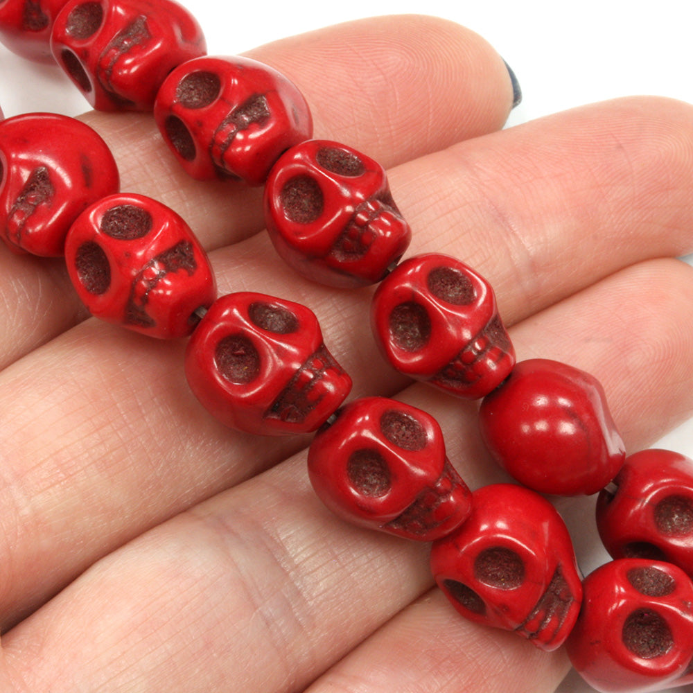 Dyed Howlite Skull Beads Red - 35cm Strand