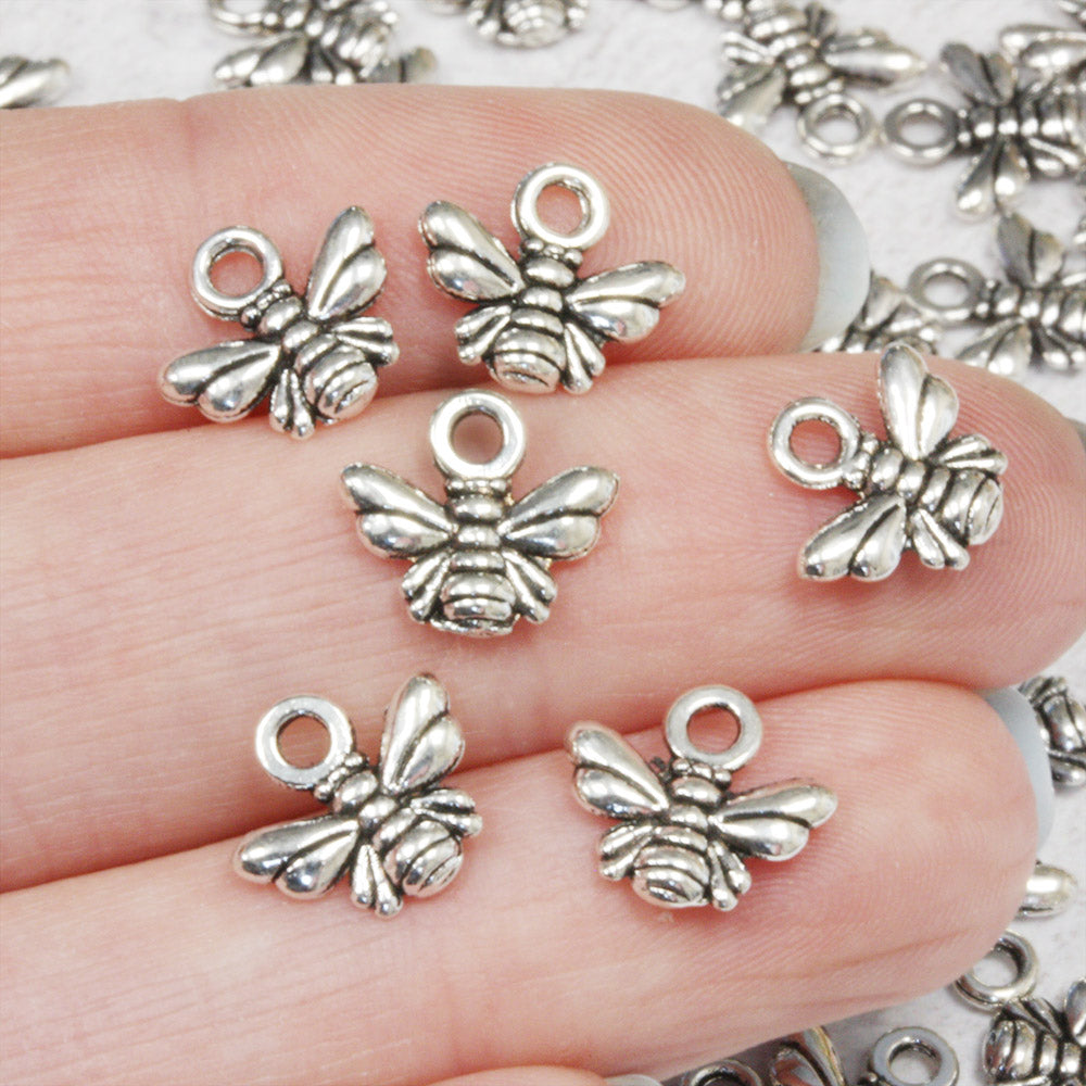 Tiny Bee Antique Silver 10x11mm - Pack of 50