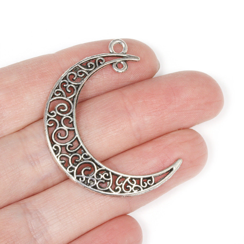 Filigree Moon Pendant Antique Silver 40x29mm - Pack of 20