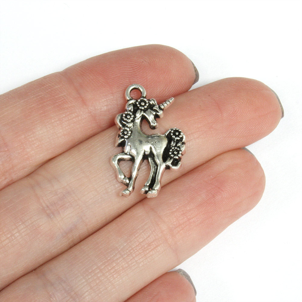 Fabulous Unicorn Charm Antique Silver 14.5x23mm - Pack of 20
