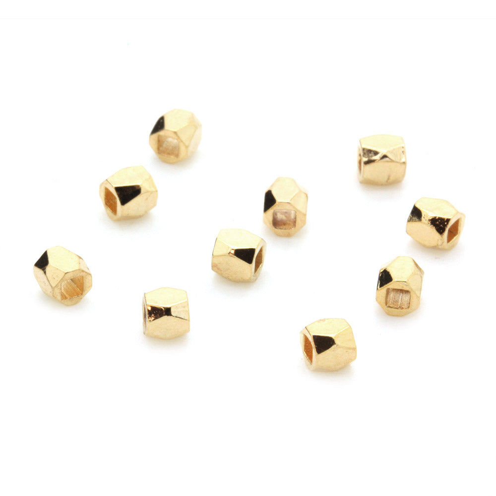 Faceted Cube 3mm Gold Plated - Pack of 10