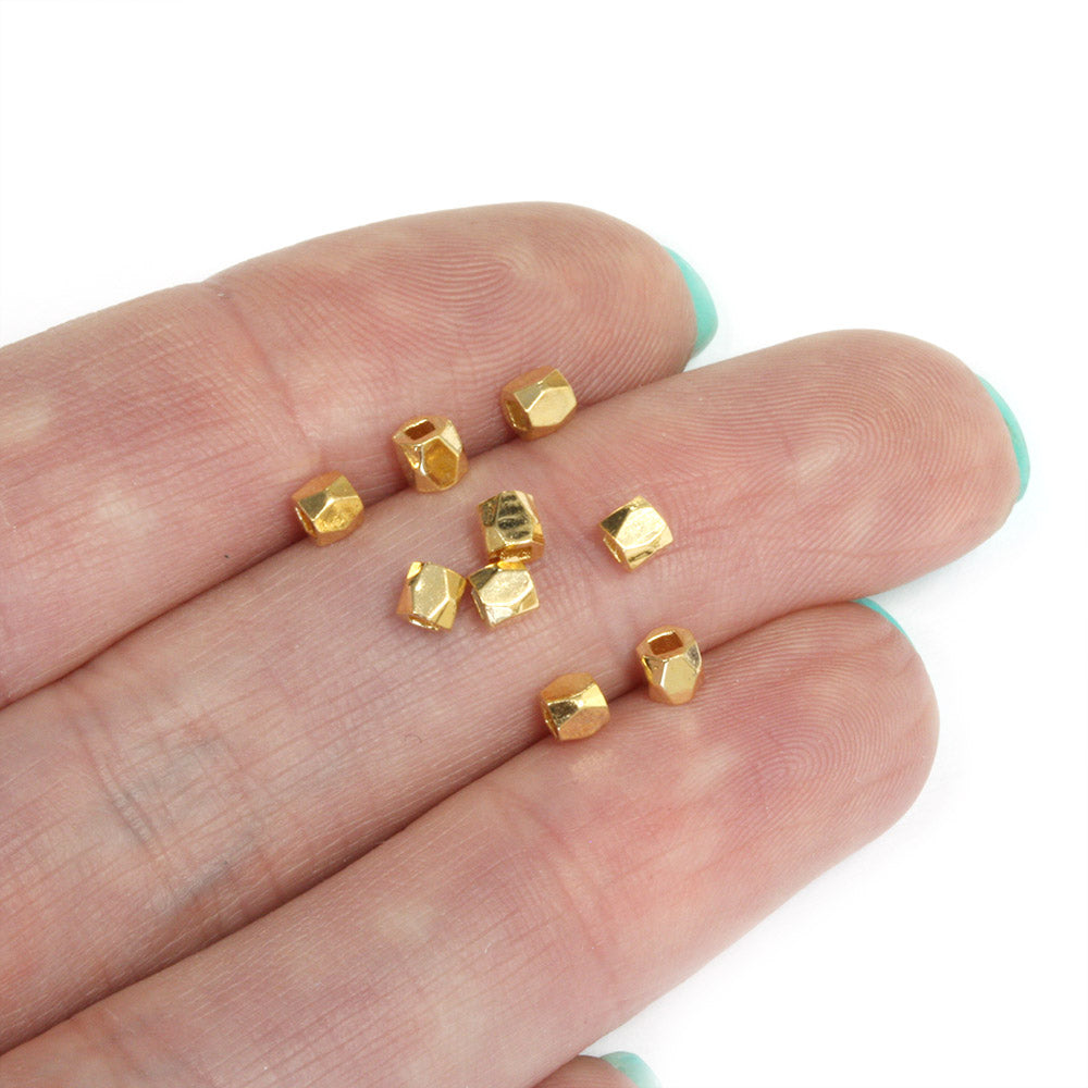 Faceted Cube 3mm Gold Plated - Pack of 10
