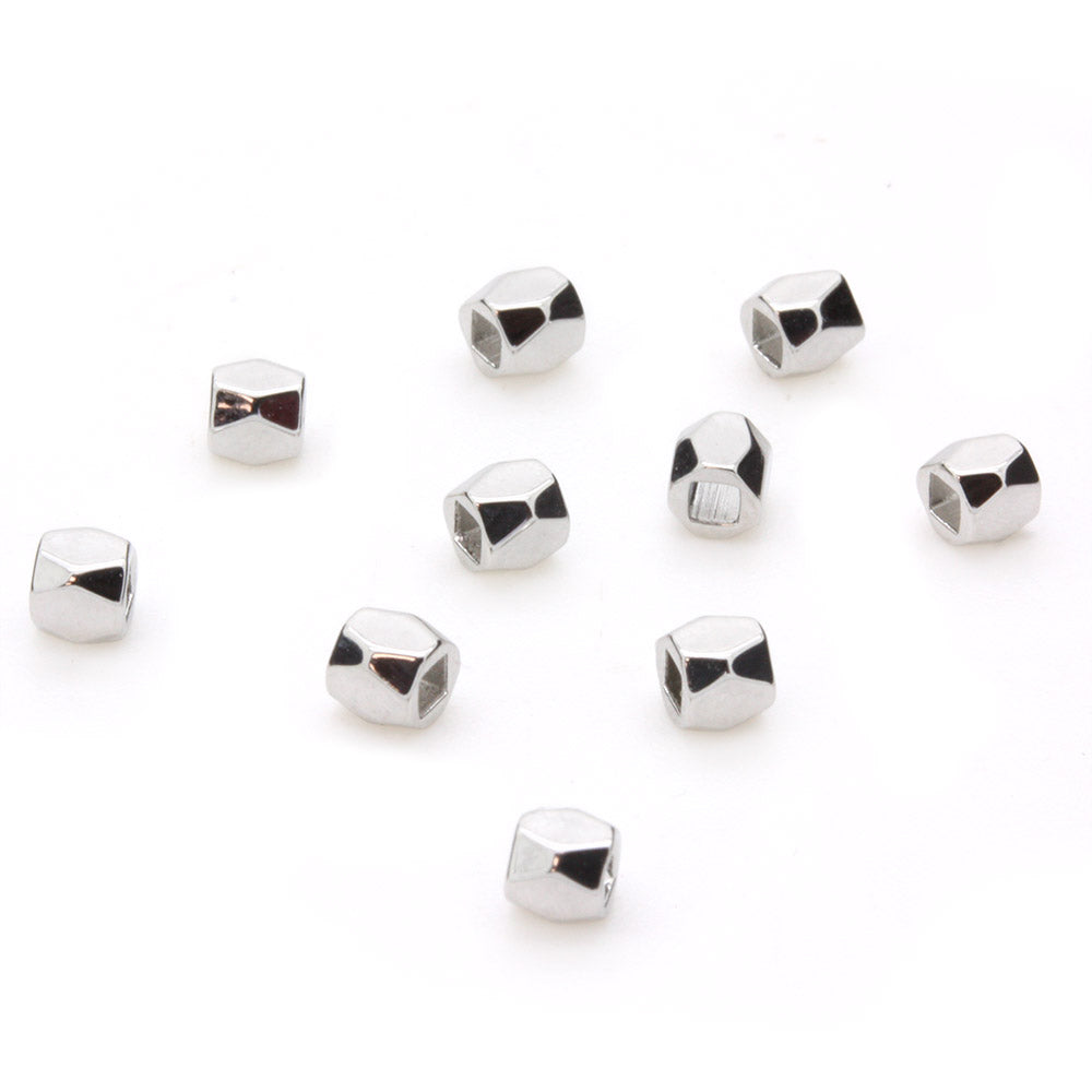 Faceted Cube 3mm Silver Plated - Pack of 10