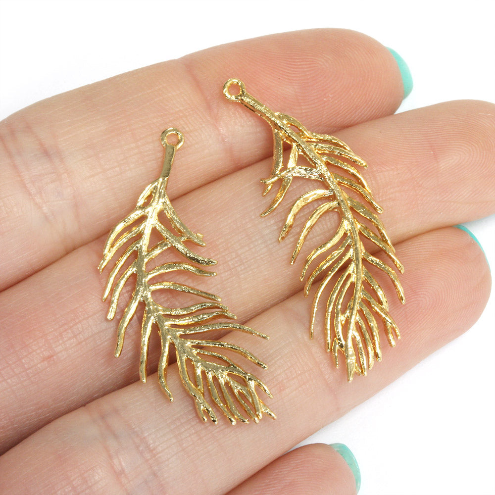 Feather 34x16mm Gold Plated - Pack of 2
