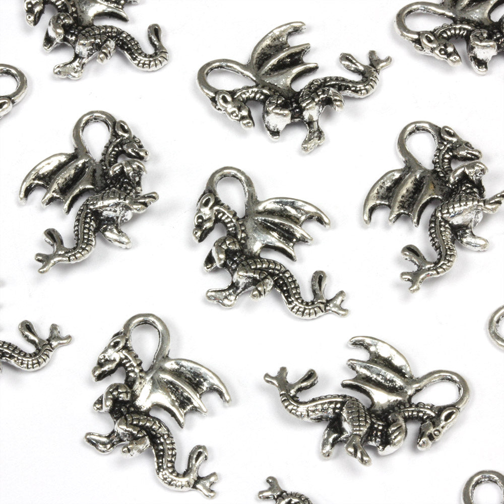 Seated Dragon Antique Silver 18x17mm - Pack of 40