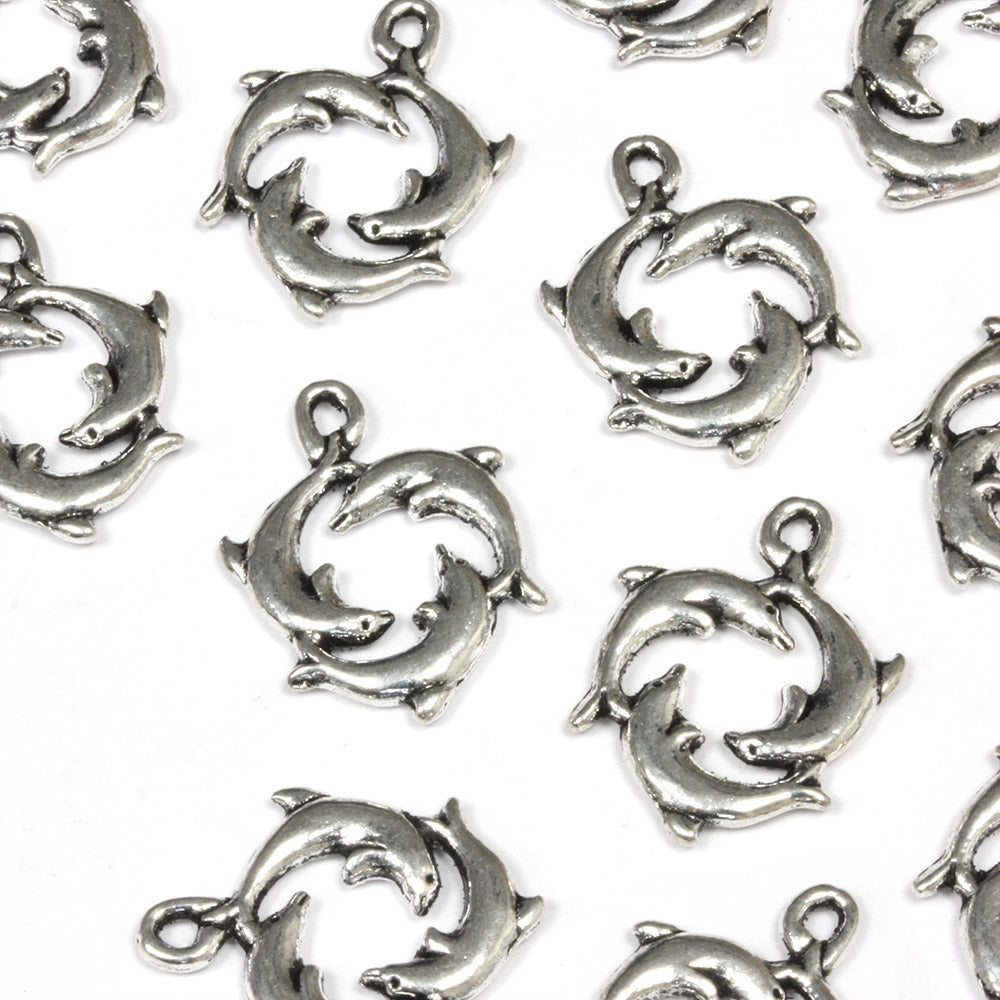 Dolphin Circle Antique Silver 21x17mm - Pack of 30